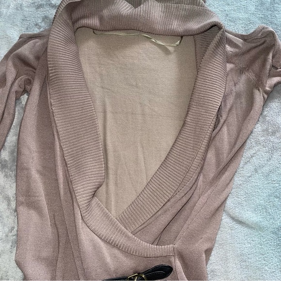 BPC collection light brown long sleeve open shoulder midi dress - Picture 5 of 10